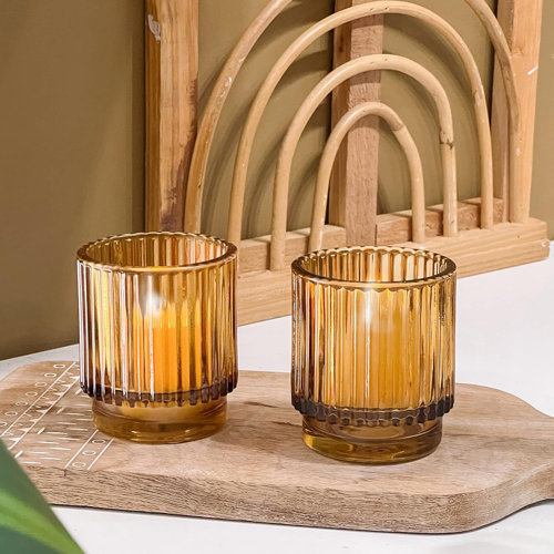 Latitude Run® Vintage Ribbed Amber Glass Tealight & Votive Candle